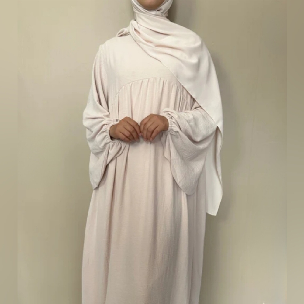 Modest Light Beige Balloon Sleeve Abaya Dress